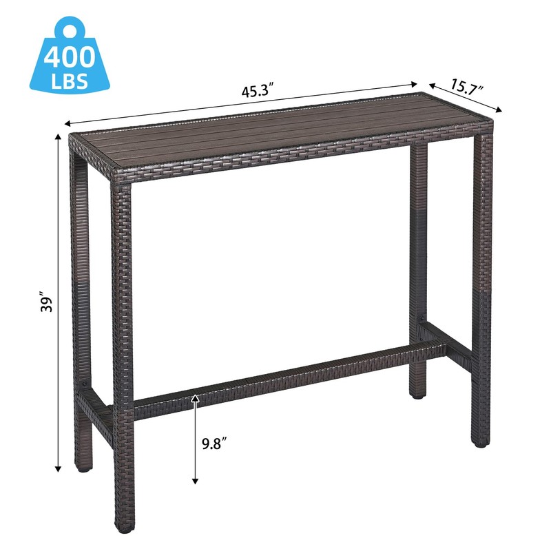 Outdoor Bar Table Patio Counter Height Table 45" Long Wicker