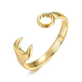 THE BLING KING New Premium 9mm Large Gold-Plated Spanner Wrench Bangle Bracelet Adjustable – Luxury Snap On Design, 42g, Adjustable to Fit Most Adult Wrist Sizes