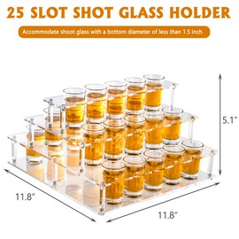HeiMma Acrylic Shot Glass Holder, Shot Glass Display Stand Storage and Organizer Serving Tray for Party, Bar, Drinking Club, Restaurant, 25 Slots, Hole: 1.57”