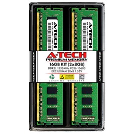 A-Tech Server 16GB Kit (2 x 8GB) 2Rx8 PC3L-10600E DDR3 1333MHz ECC Unbuffered UDIMM 240-Pin Dual Rank DIMM 1.35V Workstation Server Memory RAM Upgrade Stick Modules (A-Tech Enterprise Series)
