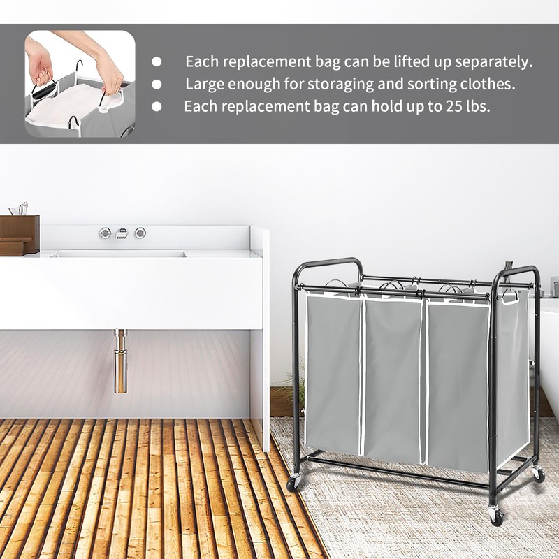 Jhua 3 Pack Large Laundry Sorter with 6 Handles, 600D