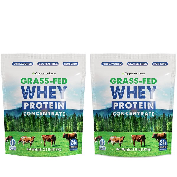 Grass Fed Whey Protein Powder Concentrate - Unflavored & Unsweetened - Pure Protein Supplement for Drink, Smoothie, Shake, Cooking & Baking - Non GMO, Hormone Free & Gluten Free - 5 Pound