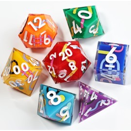 DND Dice Sharp Edge Dice Polyhedral Dice Mini Planet Dice Dungeons and Dragons Dice Handmade Dice Set Peachy Galaxy (Iconic Rainbow)