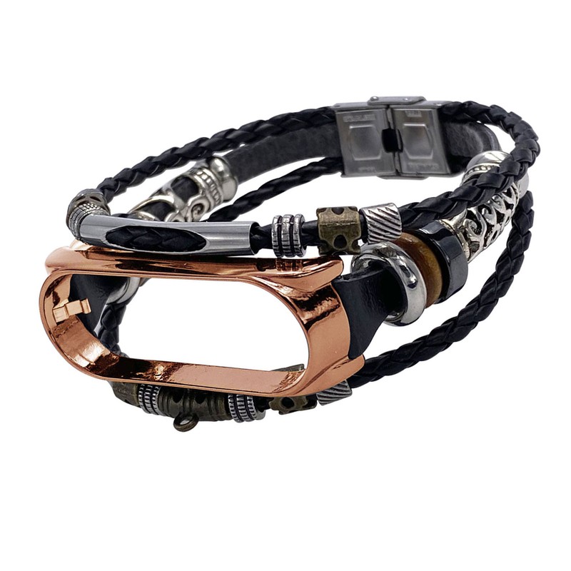 for Xiaomi Mi Band 7 Leather Strap Metal Snap Retro