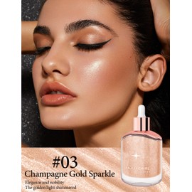 Erinde Body Highlighter Oil - Champagne, Liquid Makeup Highlighter, Glitter Body Luminizer, Cream Body Glitter Highlighter, Body Glow Shimmer Makeup for Face Body Leg - 25 ml