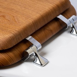 Mayfair Natural Oak Veneer Round Toilet Seat with Chrome Hinges