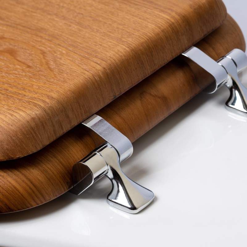 Mayfair Natural Oak Veneer Round Toilet Seat with Chrome Hinges