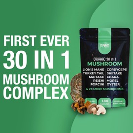 MOM NUTRIX 30 in 1 Ultimate Mushroom Supplement - 180 Mushroom Capsules, Organic - Lion’s Mane, Cordyceps, Chaga, Reishi, Turkey Tail, Mitake, Shiitake & More - Brain & Immune Support