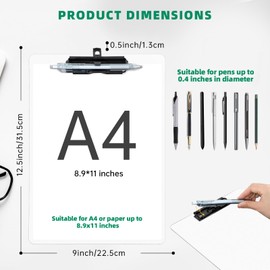 FRETONBA White Clipboard with Pen Holder, 2 Pack Plastic Clipboard with Low Profile Metal Clip, Hanging Clipboards Holds 8.5x11 Inch Papers, Standard A4 Letter Size Clip Board for Office & School