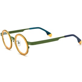 FONEX Acetate Titanium Glasses Frame Women Round Eyeglasses Vintage Eyewear F85816 (F85816 Green)