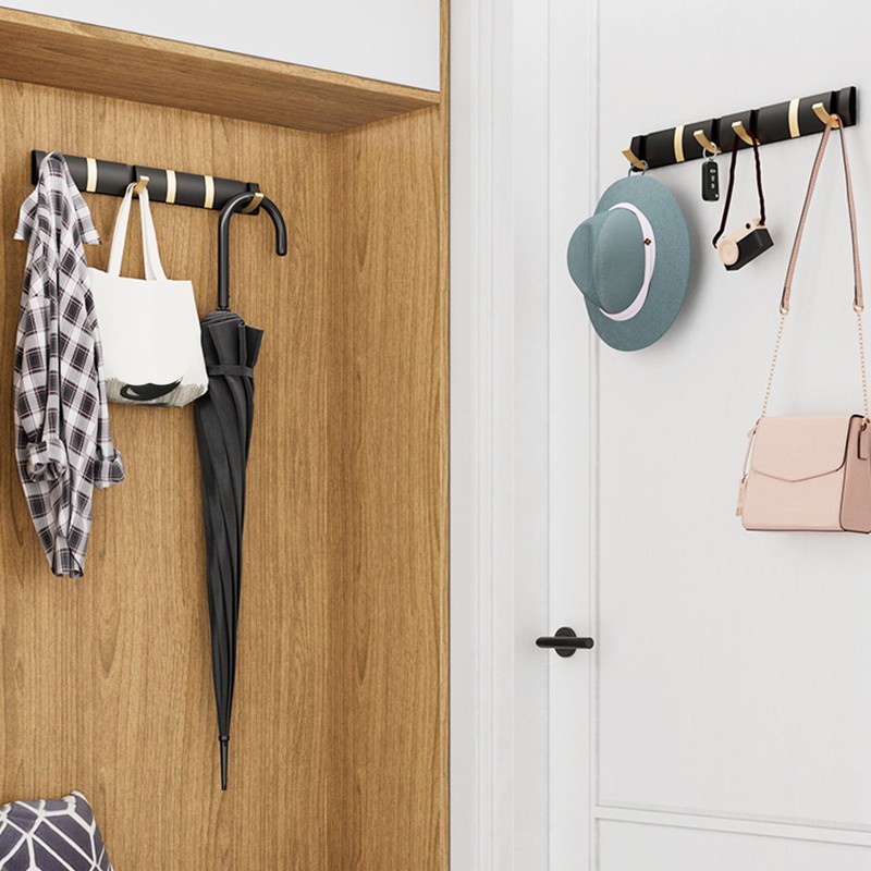 Thickened Invisible Hook 5 Hook Wall Mounted Coat Rack Folding