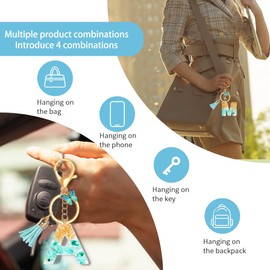 TRAVELKNOT Women's Keyring, Letter Butterfly Tassels, Cute Girl Purple Initial Keyring for Car Favors Backpack, blue, J