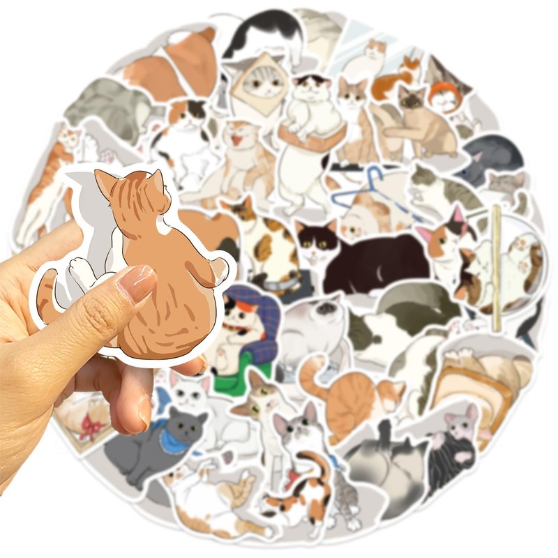 50 Pcs Cute Cat Stickers Set – Adorable Cat Illustrations