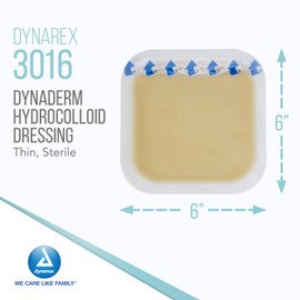 Dynarex DynaDerm Hydrocolloid Dressings, Sterile Moist Bandages Used for All Kinds of Wounds, 6" x 6", Thin & Latex-Free, Peel-Down Patches - 1 Case, 12 Boxes of 5 Dressings