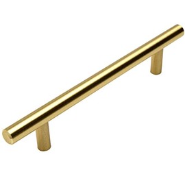 Cosmas 305-4BB Brushed Brass Cabinet Hardware Euro Style Bar Handle Pull - 4" Inch (102mm) Hole Centers, 6-3/8" Overall Length