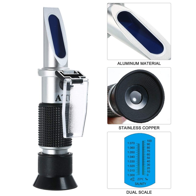 Domary Salinity Refractometer Handheld Seawater Hydrometers Optical Salinity Tester Portable