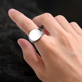 FaithHeart Stainless Steel Women's Men's Signet Ring with Name Date Engraving Shiny Polished Band Ring with Gift Box, Stainless Steel