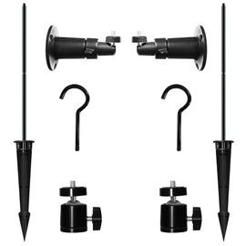 Ground Spikes Stakes w. Extension Poles & Universal Swivel Ball Head 1/4" Screw Wall Mounting Kits for Garden Lighting Trail Camera GoPro/Arlo/DSLR Camera (Black 2 Sets)