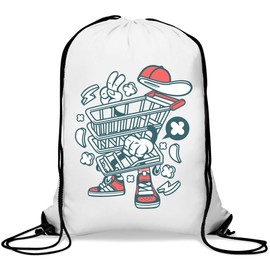 Cartoon Style Grocery Store Trolley Shop Gym Sack Casual Drawstring Bag
