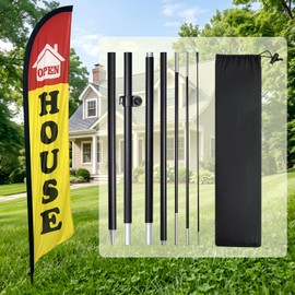 Frunke Open House Flag for Real Estate Agents 8 Feet, Vivid Color Yellow Open House Signs for Businesses Outside Feather Flag with Poles, Ground Spikes, Carry Bags