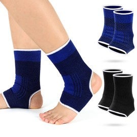 4 Pieces/ 2 Pair Kids Ankle Support Compression Kid Ankle Brace Elastic Kids Compression Socks Knitted Ankle Support Brace Ankle Sleeve for Jogging Running Fitness (Black, Dark Blue, 10-15 Years)