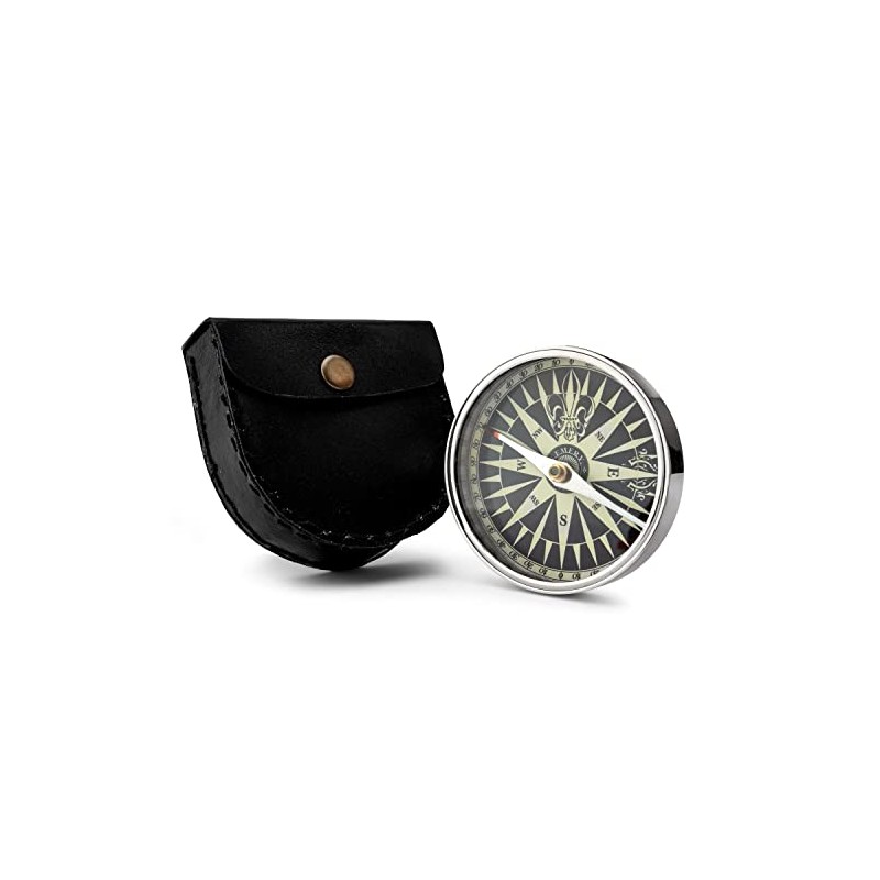 NKlaus Maritime Compass with Leather Case Chrome-Plated Brass Hiking Compass