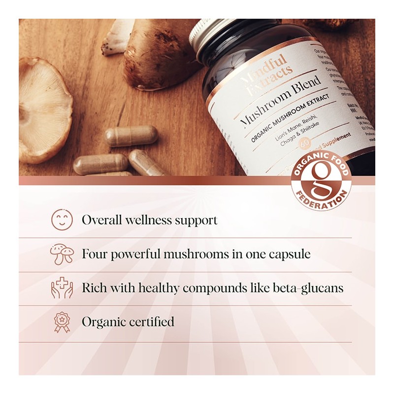 Mindful Extracts Organic Mushroom Extract Blend 60 Vegan Capsules