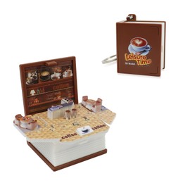 FuninCrea 3D Stereoscopic Book Keychain Pendant Ornament, Pop-Up Mini Book Key Chain Puzzle Funny Keyring for Decorating Backpack Keys Earphone (Coffee)