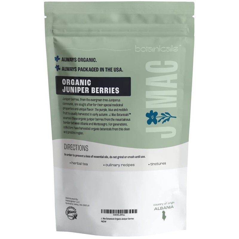 J MAC BOTANICALS, Organic Whole Juniper Berries, Certified Organic by