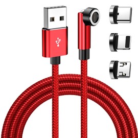 Pacific Custom Engineering USB Charging Data Cable 540° Rotation – 3.3ft Red with 3 Magnetic Tips
