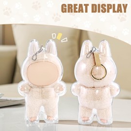Clear Acrylic Protective Display Case for Standing Plush Figures – Dustproof Collectible Box with Hanging Chain, Scratch-Resistant, Perfect for Designer Toy Figures and Travel Display, Doll Cover
