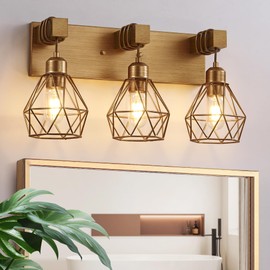 Gold Bathroom Vanity Light Fixtures, 3-Light Gold Bathroom Light Fixtures Over Mirror, Sconces Wall Lighting with Elegant Metal Lampshade for Living Room, Bedroom, Hallway