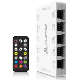 Auotac ARGB Controller PWM Fan Hub with RF Remote, (Connect Ten Case Fans, 5V 3Pin ARGB & 12V 4Pin PWM Fan Connector, Dual SATA Power Input, Magnetic Suction), White