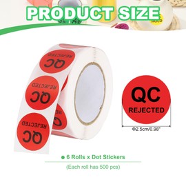 PATIKIL 1" QC Rejected Labels, 6 Roll/3000 Pcs Inventory Quality Control Stickers Round Warehouse Management Organization Labels for Shipping Manufacturing Inspection, Red