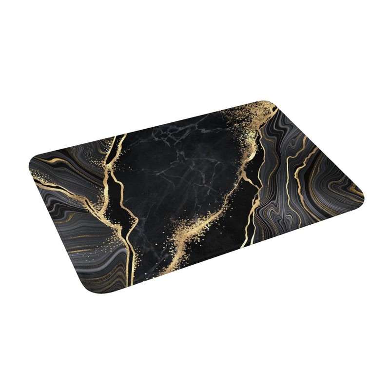 Black and Gold Marble Bath Mats for Bathroom, Soft Absorbent