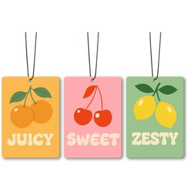 Dimurela Preppy Fruits Car Air Freshener Accessories 3pcs, Orange Lemon Cherry Hanging Air Fresheners Decor for Girly Room Closet, Trendy Summer Scent Fruit Fragrance Card for Women Girls Kitchen