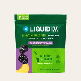 Liquid I.V. Hydration Multiplier +Energy - Blackberry Peach - Hydration Powder Packets | Electrolyte Powder Drink Mix | Convenient Single-Serving Sticks | Non-GMO | 1 Pack (14 Servings)​
