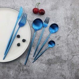 JASHII Matte Blue Silverware Set, 24 Pieces Stainless Steel Tableware Sets Flatware Set Cutlery Sets, Service for 6 (Matte Blue)