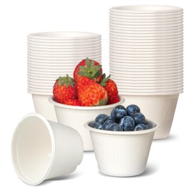 Fit Meal Prep [100 Pack] 4 Oz 100% Compostable Disposable Condiment Cups, Biodegradable Bagasse Fiber Souffle Portion Cups, Eco-Friendly Sample Cups for Tasting, Dip Sauce, Snack, Microwave Safe