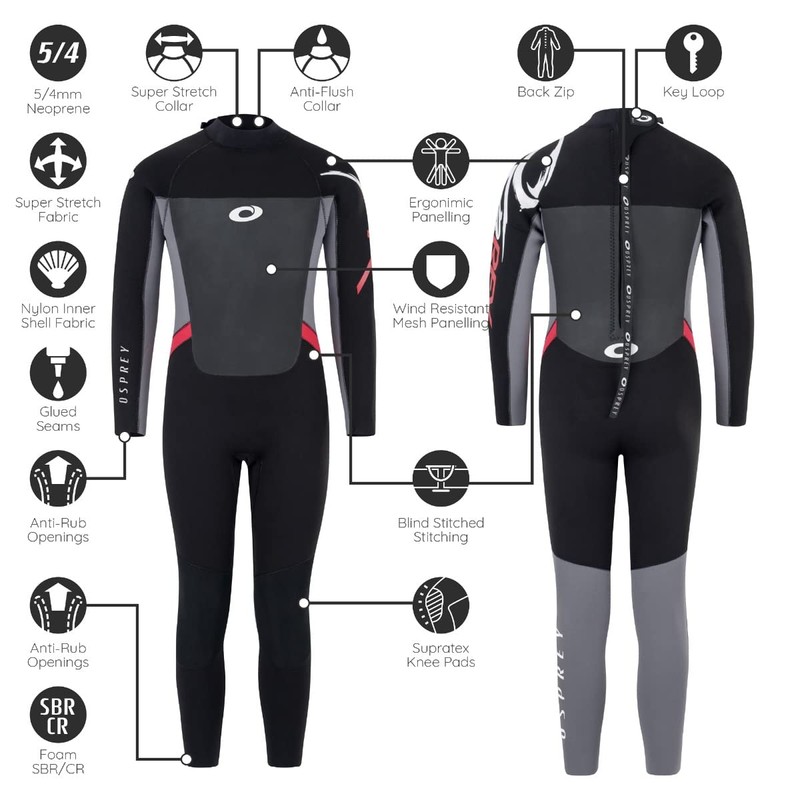 Osprey | Kids 5mm Wetsuit, Full-Length Winter Kids Neoprene Surfing