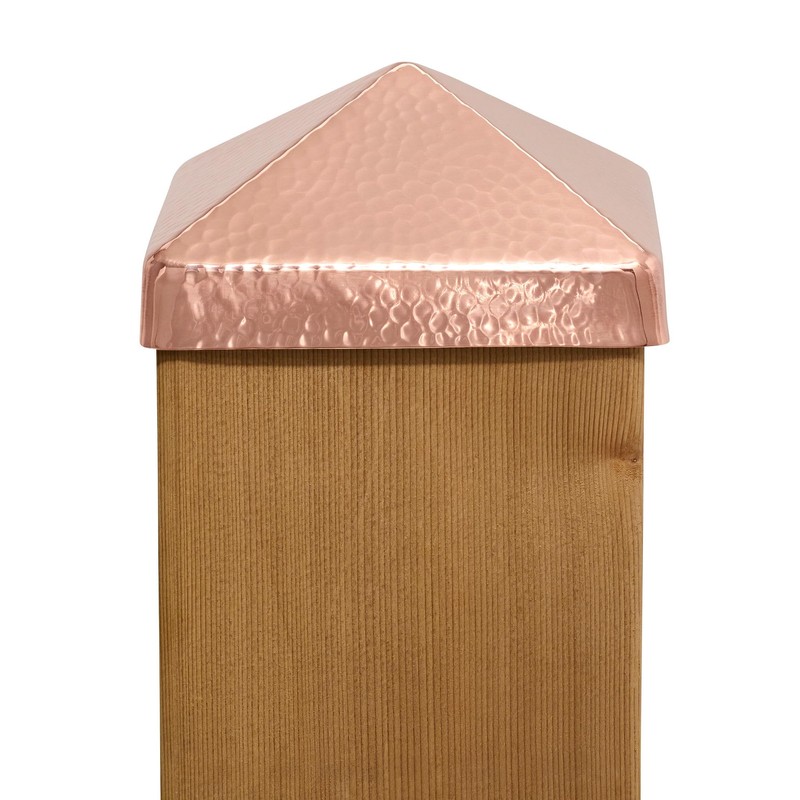 6x6 Hammered Copper Pyramid Post Caps (3-Pack) - Extended Lip