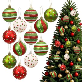 12 Pcs Christmas Trees Hanging Balls, Polka Dot Glittering Hanging Ornaments, Xmas Tree Elf Ball Set for Holiday Party Wedding Home Decorations