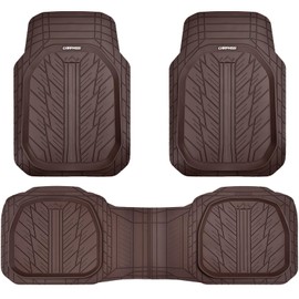 CAR PASS DeepDish Floor Mats for Cars Full Set,Heavy Duty Rubber Car Mats 3-Piece,Universal Waterproof Trim-to Fit Automotive Floor Mats for Truck Van SUV, Durable All-Weather Car Mats(Solid Browm)