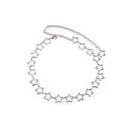 Weenwill Sternkettengürtel,Verstellbarer Silberner Taillengürtel für Damen 75-95 cm,Kettengürtel,Einstellbare Taillenkette Mode Silber Metall Kettengürtel Damen für Kleider,Jeans und Röcke