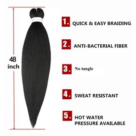 Pre Stretched Braiding Hair Natural Black Long Braid 48 Inch 8 Packs Braiding Hair Extensions Professional Synthetic Fiber Crochet Twist Braids(48inch,#1B)