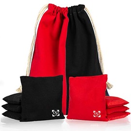 Professional Cornhole Bags - Set of 8 Regulation All Weather Two Sided Improved Bean Bags for Pro Corn Hole Game - 4 Red & 4 Black