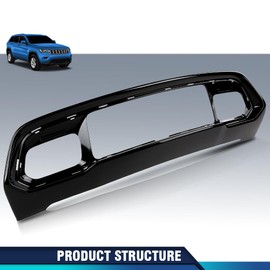 PIT66 Bumper Grille Bezel Fascia Applique Compatible with Jeep Grand Cherokee 2016-2021 68310779AA Glossy Black