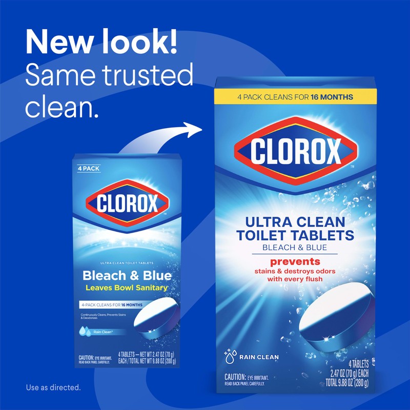 Clorox Ultra Clean Toilet Tablets Bleach & Blue, Rain Clean
