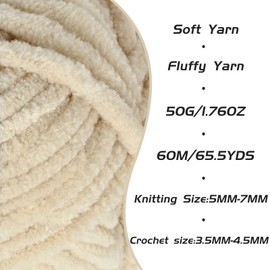 Fluffy Velvet Yarn for Crocheting, Chunky Chenille Baby Blanket Yarn for Crocheting, Soft Fuzzy Puzzle Yarn for Knitting, 50g/1.77oz Bulky Thick Amigurumi Crochet Yarns（Beige）