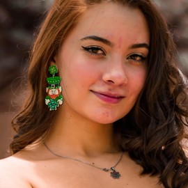 Madison Tyler St.Patrick's Day Dangle Earrings for Women | Fun Green Clover Earrings | Rainbow Lucky Rhinestone Earrings | Leprechauns Earrings | St.Patrick's Day Party Jewelry Gifts, Zinc, Rhinestone